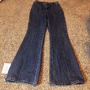 Self-Portrait‎ Flare Leg Jeans Dark Wash High Rise Panel Detail US 4